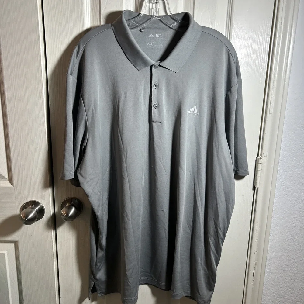 Adidas Polo Shirt Mens XXL 2XL Gray Golf‎ Short Sleeve Golfer Stretch